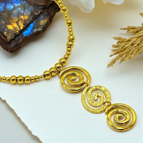 Statement‎ Spiral Necklace & Earrings Set | 18K Gold Plated Stainless Steel - Picture 10 of 13